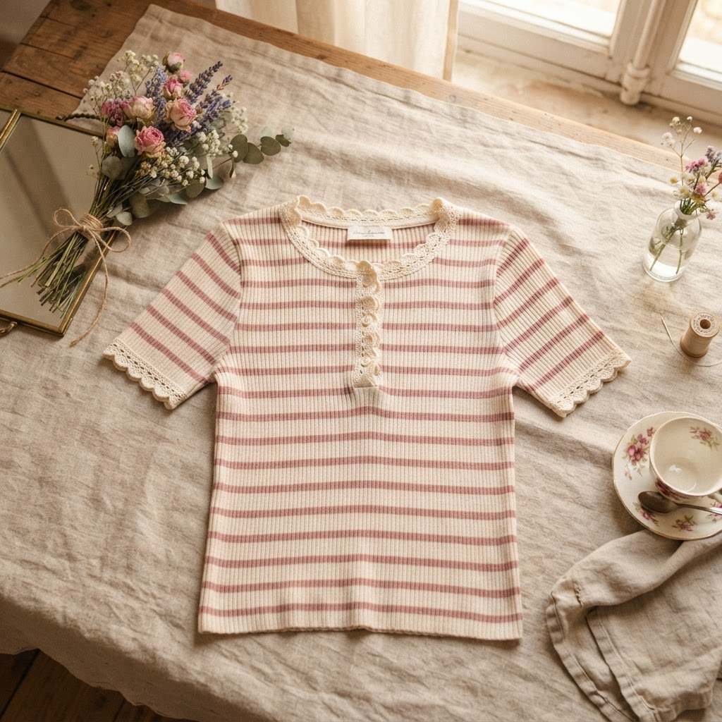 Scalloped Stripe Knit Top